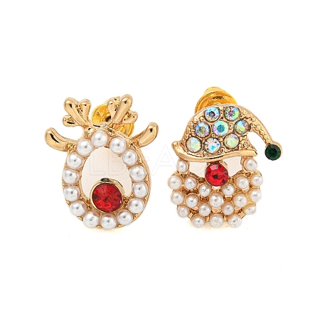 Christmas Alloy Colorful Rhinestone & Plastic Asymmetrical Stud Earrings for Women EJEW-M256-02A-G-1