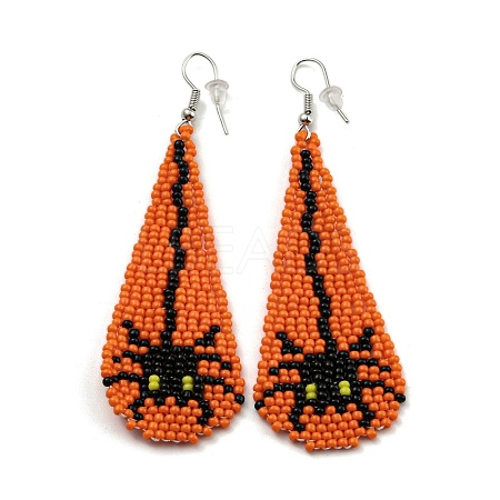 Boho Seed Bead Halloween Spider Tassel Earrings EJEW-Q380-04B-1