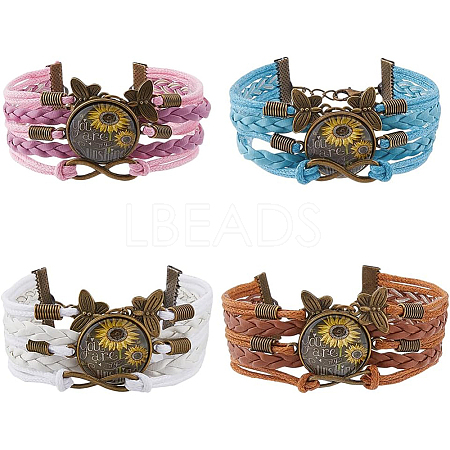 4Pcs 4 Colors PU Leather Cord Multi-strand Bracelets Set BJEW-FI0001-06-1