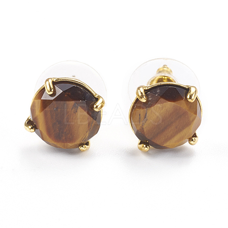 Natural Tiger Eye Stud Earrings EJEW-L196-05E-1