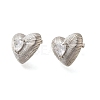 Rack Plating Heart Brass Clear Cubic Zirconia Stud Earrings EJEW-I310-23P-2