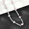 Brass Pave Pink Cubic Zirconia Heart Link Chain Necklaces KK-CBA4547-16A-P-2