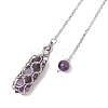 304 Stainless Steel Chain Macrame Pouch Bullet Natural Rose Quartz & Amethyst & Synthetic Turquoise Holder Dowsing Pendulums PALLOY-JF02881-6