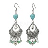 Natural Agate(Dyed) & Synthetic Turquoise Heart Chandelier Earrings EJEW-JE05364-03-1