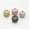 CZ Brass Micro Pave Grade AAA Clear Color Cubic Zirconia Round Beads KK-O065-10mm-05-NR-1