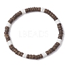2Pcs 2 Styles Natural Coconut & White Shell Flat Round Beads Stretch Bracelets for Men Women BJEW-JB12460-4
