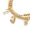 Letter Z & Rectangle & Star Brass Micro Pave Clear Cubic Zirconia Charm Bracelets BJEW-L696-035G-2