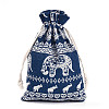 Elephant Printed Polycotton(Polyester Cotton) Packing Pouches Drawstring Bags ABAG-T004-10x14-38-2