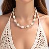 Bohemian Summer Beach Vacation Ocean Natural Cowrie Shell & Faux Pearl Beaded Necklaces HB1516-1