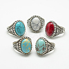 Synthetic Turquoise Wide Band Finger Rings RJEW-T003-14K-1