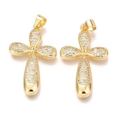 Brass Micro Pave Clear Cubic Zirconia Pendants ZIRC-O038-09G-1