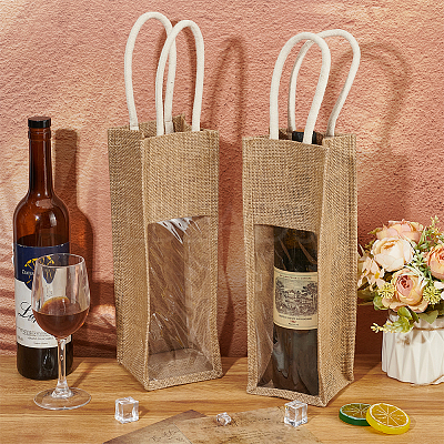 1-Sot Rectangle Linen Wine Storage Bags with Handle ABAG-WH0046-28A-1