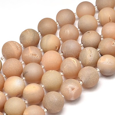 Round Natural Druzy Geode Quartz Crystal Beads Strands G-A143B-16mm-06-1