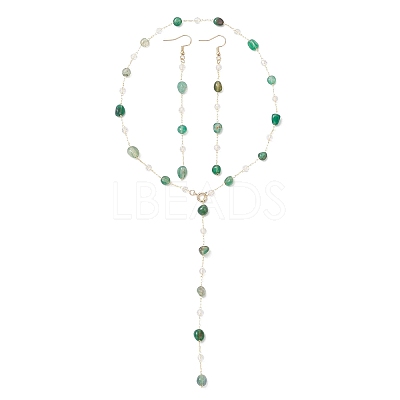 Handmade Natural Green Agate Beaded Chains Earring & Necklaces Sets SJEW-JS01342-04-1