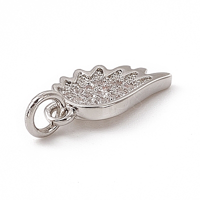 Brass Micro Pave Clear Cubic Zirconia Wing Charms ZIRC-F132-60P-1