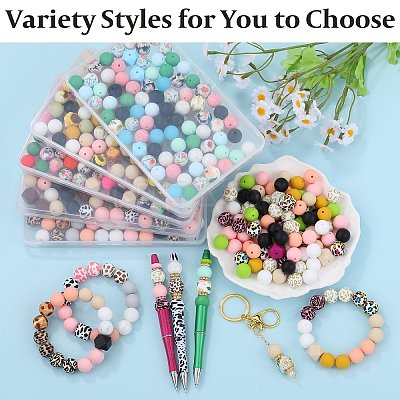 89Pcs Colorful Pattern Printed Silicone Beads Sets SIL-SZ0002-54B-1