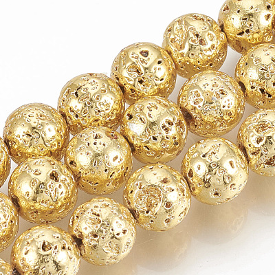 Electroplated Natural Lava Rock Beads Strands G-T061-55A-8mm-1