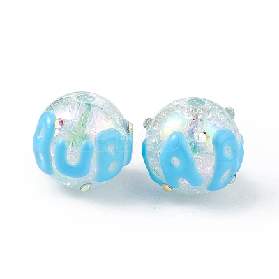 UV Plating Rainbow Iridescent Crackle Acrylic Enamel Beads OACR-I003-07-1