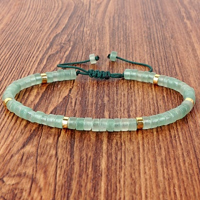 Natural Green Aventurine Heishi Beads Adjustable Braided Bracelets for Men Women LS-BX7041-5-1