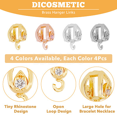 16Pcs 4 Colors Rack Plating Brass Micro Pave Cubic Zirconia Hanger Links KK-DC0003-65-1