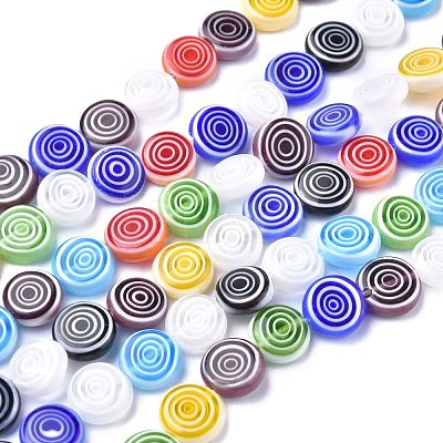Flat Round Handmade Millefiori Glass Beads LK-R004-49-1