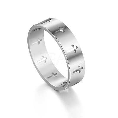 Non-Tarnish Stainless Steel Cross Finger Ring RELI-PW0001-003B-P-1