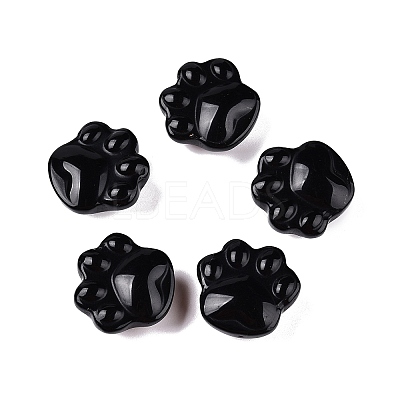 Natural Obsidian Cat Paw Print Figurines DJEW-N003-03A-1
