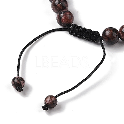 8mm Round Natural Rhodonite Braided Bead Bracelets BJEW-C067-01B-13-1