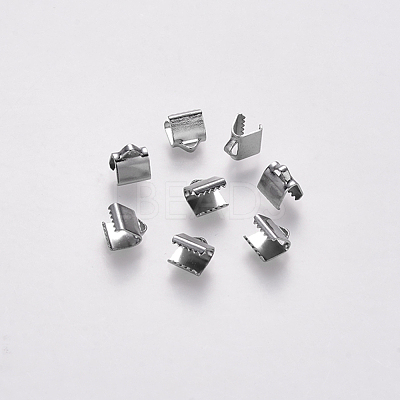 Tarnish Resistant 304 Stainless Steel Ribbon Crimp Ends STAS-S112-001A-P-1