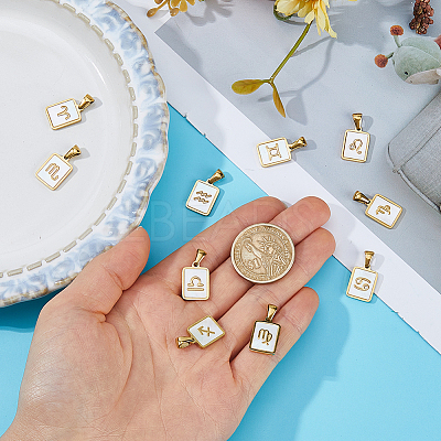 12Pcs 12 Styles Constellations Natural White Shell Pendants STAS-FH0002-55-1
