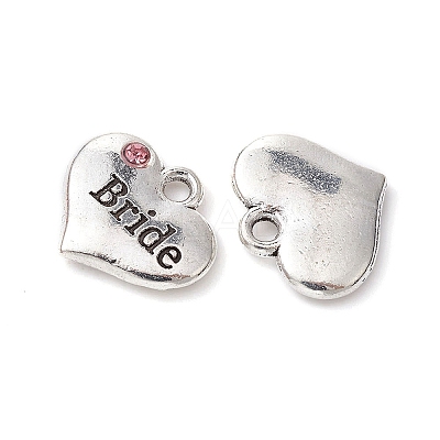 Wedding Theme Antique Silver Tone Tibetan Style Heart with Bride Rhinestone Charms TIBEP-YW0001-37A-1