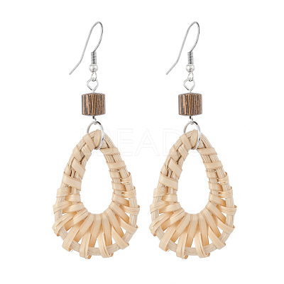 Bohemian Wood & Rattan Wood Woven Dangle Earrings WG21945-03-1