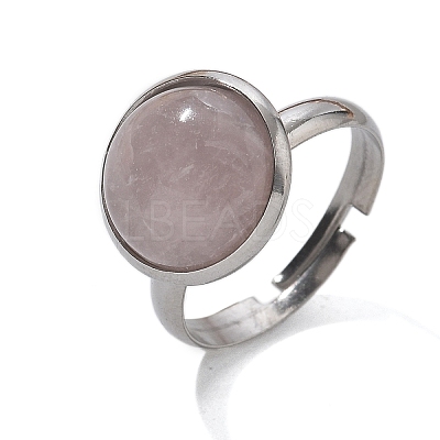 Half Round Natural Rose Quartz Finger Rings RJEW-M062-01P-17-1