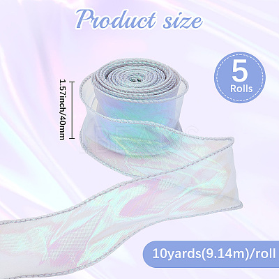 5Rolls Flat Rainbow Color Organza Ribbon OCOR-CY0001-77-1