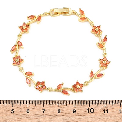 Brass Pave Cubic Zirconia Flower Link Chain Bracelets for Women KK-CBA68DA-14G-01-1