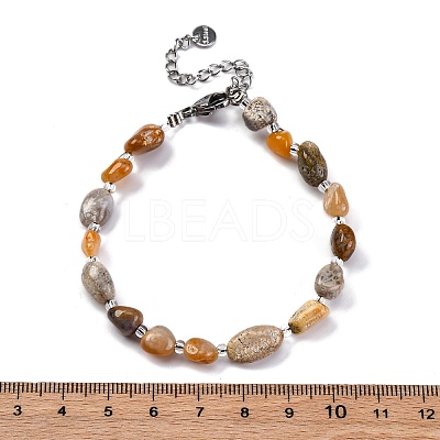 Natural Fossil Coral Beaded Bracelets for Women G-P563-07P-02-1