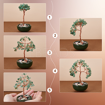 2Pcs 2 Styles Natural Green Aventurine & Yellow Quartz Chips Tree of Life Decorations AJEW-OC0014-06A-1