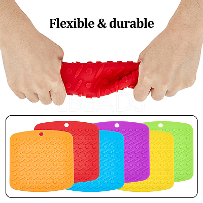6Pcs 6 Colors Square Silicone Hot Mats for Hot Dishes AJEW-DC0001-14-1