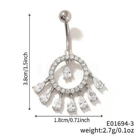 Brass Full Crystal Rhinestone Shiny Hollow Ring Tassel Curved Barbell Belly Button Rings CT4144-3-1