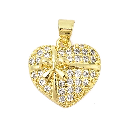 Heart Rack Plating Brass Micro Pave Cubic Zirconia Pendants KK-Z074-57G-1