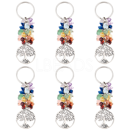 SUPERFINDINGS 6Pcs Natural Gemstone Keychain KEYC-FH0001-14-1