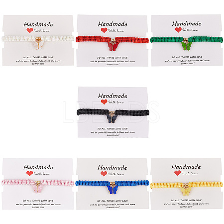 7Pcs 7 Colors Alloy Acrylic Butterfly Charm Bracelets Set BJEW-AN0001-79-1