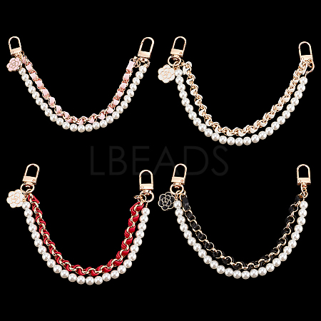 4Pcs 4 Colors Plastic Pearl Beaded & PU Leather Chain Mobile Straps FIND-AN0001-13-1