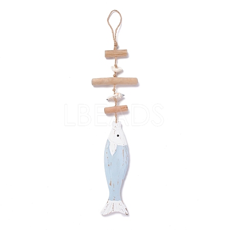Mediterranean Style Fish Wood Hanging Pendant HJEW-C007-02A-1