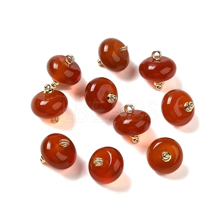 Natural Carnelian(Dyed & Heated) Rondelle Charms with Rack Plating Brass Loops G-G110-05A-03-1