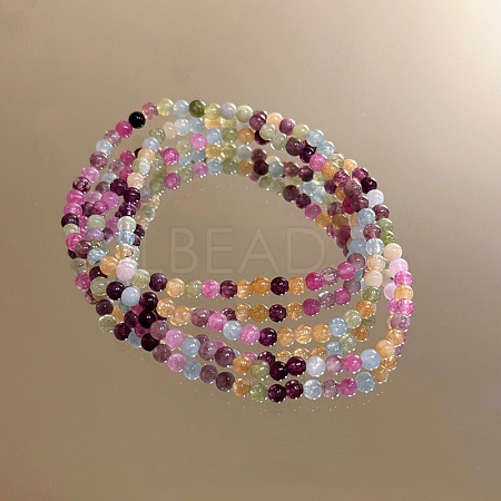 Nautral Tourmaline Round Beads Wrap Bracelets BJEW-WH0011-111-1