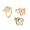 Mixed Color Enamel Initial Letter Adjustable Ring with Clear Cubic Zirconia RJEW-P045-01G-W-2