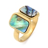 Rectangle 304 Stainless Steel Paua Shell Cuff Rings for Women RJEW-G346-04G-01-4