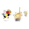 Brass Enamel Stud Earrings EJEW-T014-50G-NF-3