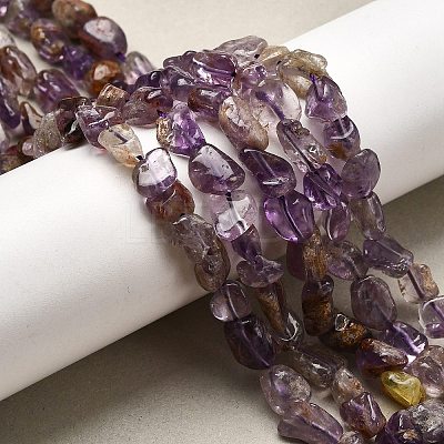 Natural Purple Phantom Quartz Purple Lodolite Quartz Beads Strands G-E483-69-1